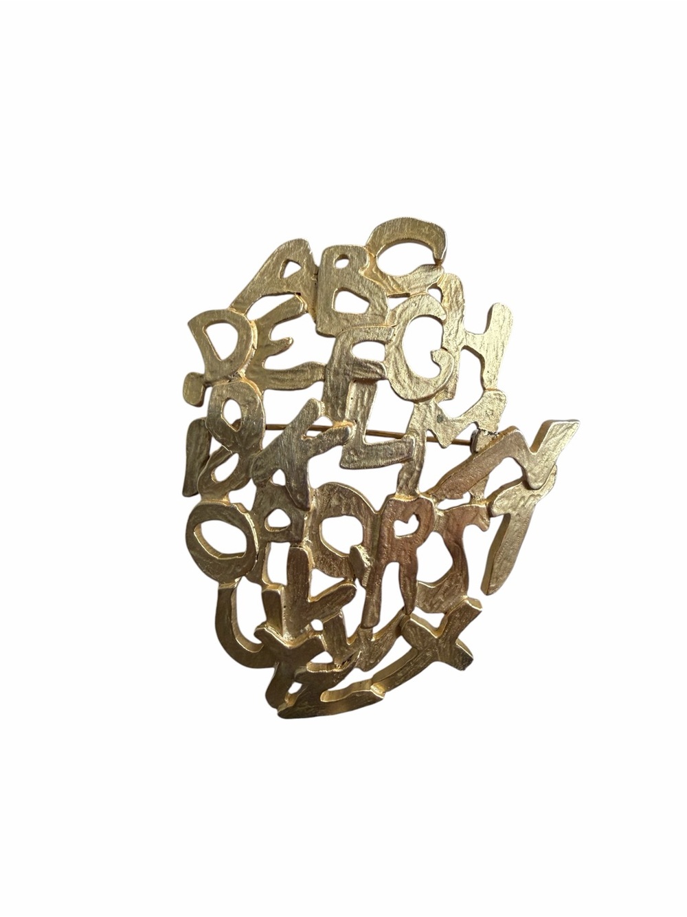 Abstract Gold Tone Alphabet Letter Brooch Pin Modern Statement Art 3”
